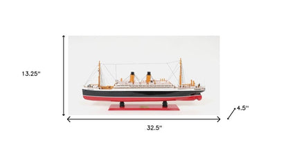 13" Black and Red Solid Wood Hand Painted RMS Empress of Ireland Model Boat HomeRoots