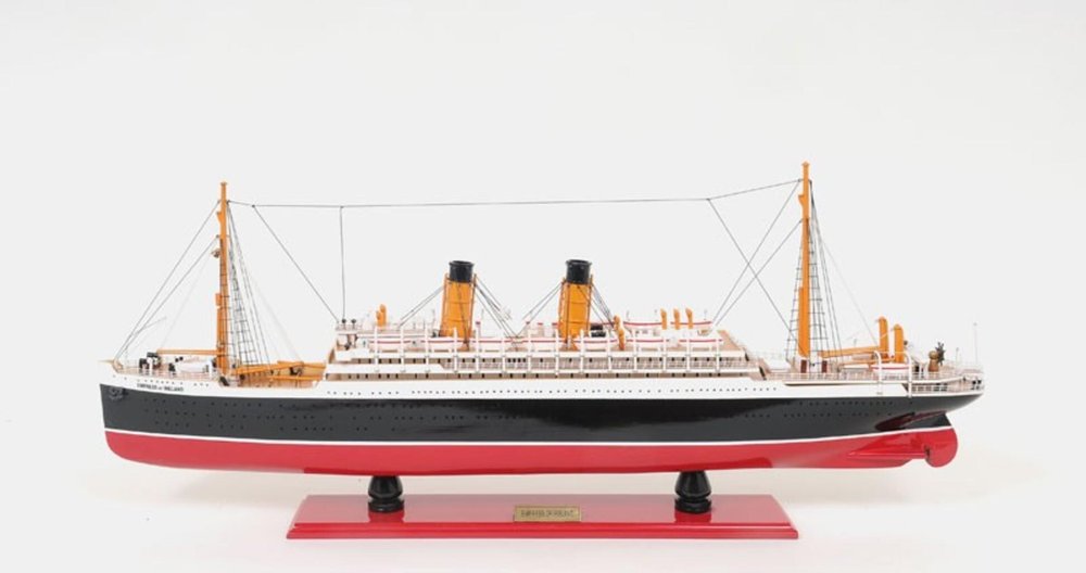 13" Black and Red Solid Wood Hand Painted RMS Empress of Ireland Model Boat — view 9
