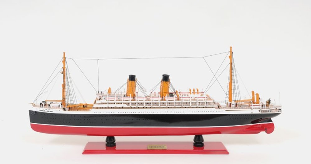 13" Black and Red Solid Wood Hand Painted RMS Empress of Ireland Model Boat — view 1