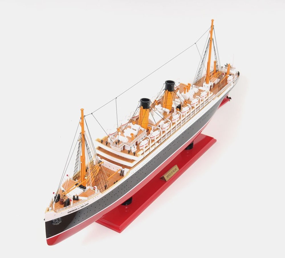 13" Black and Red Solid Wood Hand Painted RMS Empress of Ireland Model Boat HomeRoots