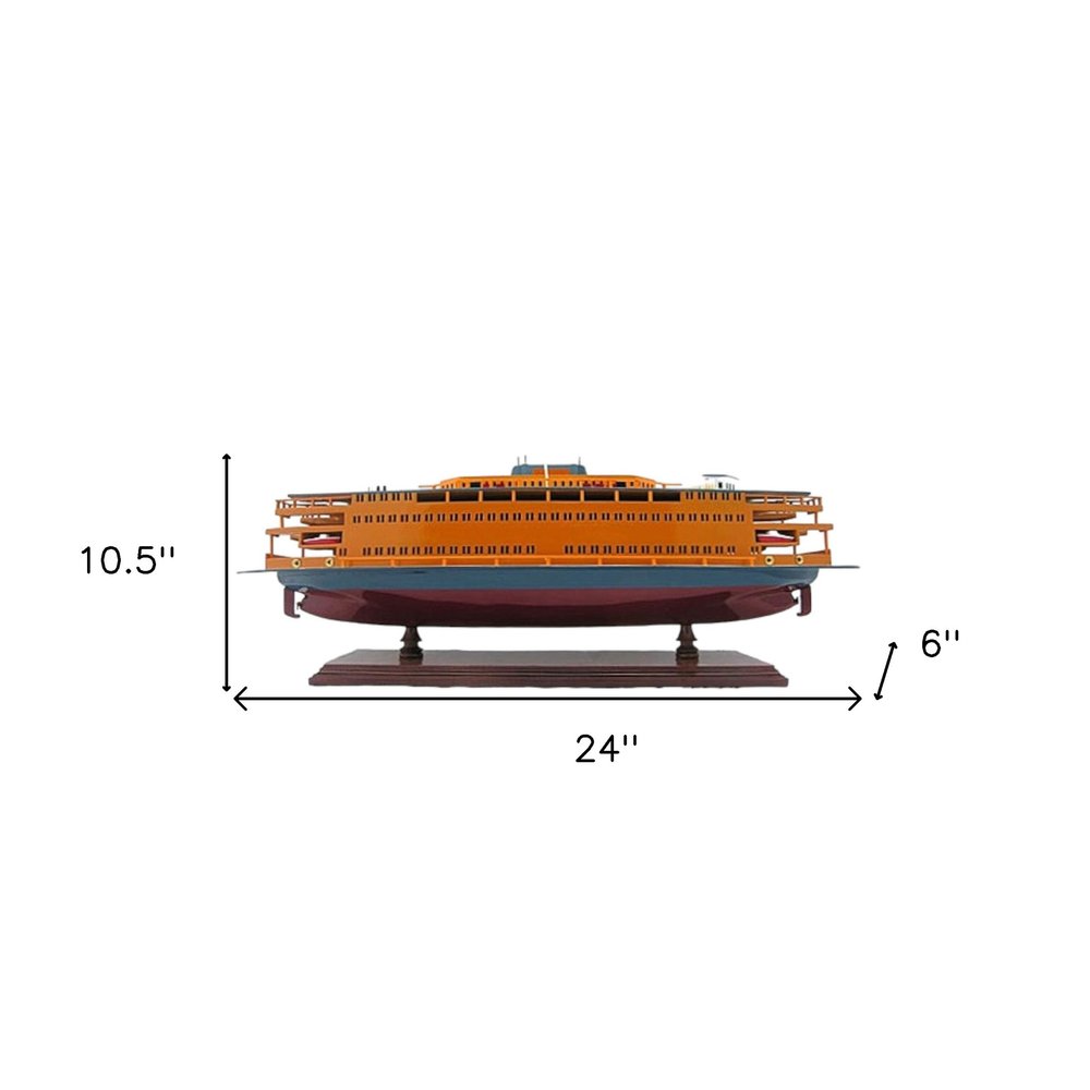 11" Maroon Staten Island Ferry Boat Hand Painted Decorative Boat HomeRoots