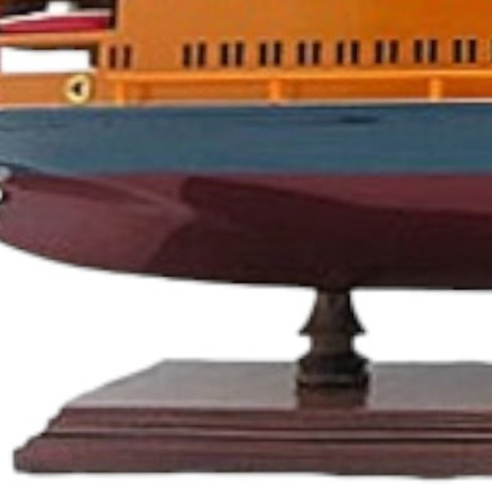 11" Maroon Staten Island Ferry Boat Hand Painted Decorative Boat HomeRoots
