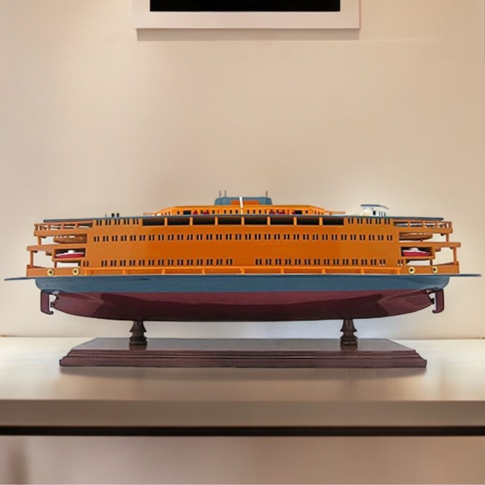 11" Maroon Staten Island Ferry Boat Hand Painted Decorative Boat HomeRoots