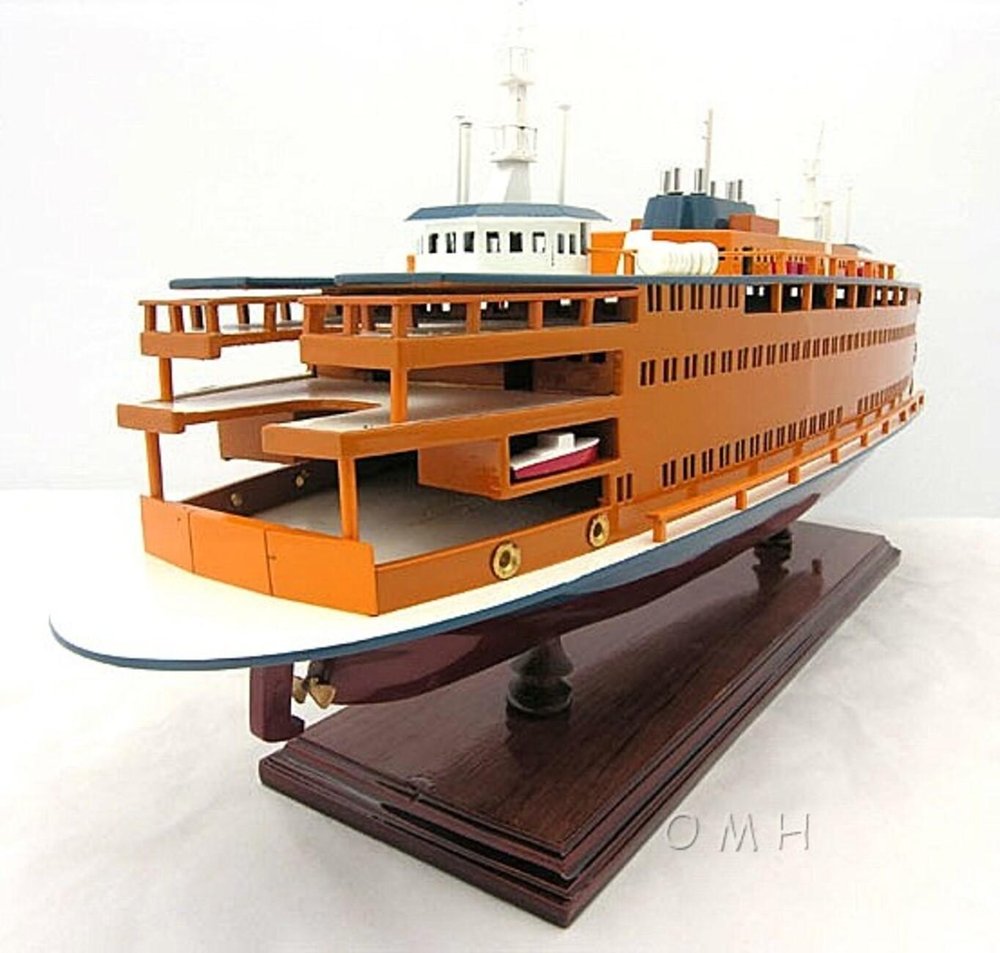 11" Maroon Staten Island Ferry Boat Hand Painted Decorative Boat — view 12