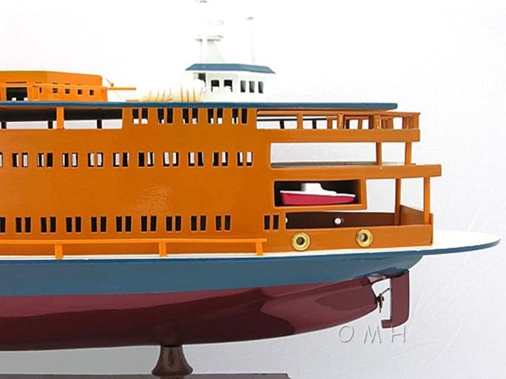 11" Maroon Staten Island Ferry Boat Hand Painted Decorative Boat — view 13