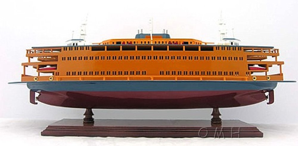 11" Maroon Staten Island Ferry Boat Hand Painted Decorative Boat — view 1