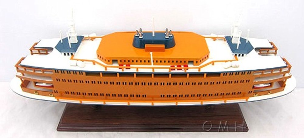 11" Maroon Staten Island Ferry Boat Hand Painted Decorative Boat HomeRoots