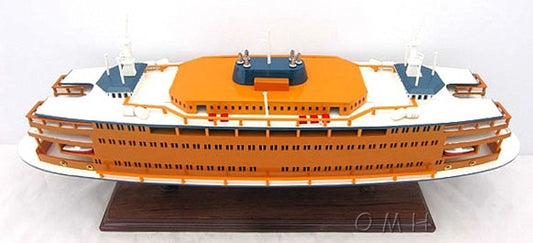 11" Maroon Staten Island Ferry Boat Hand Painted Decorative Boat HomeRoots