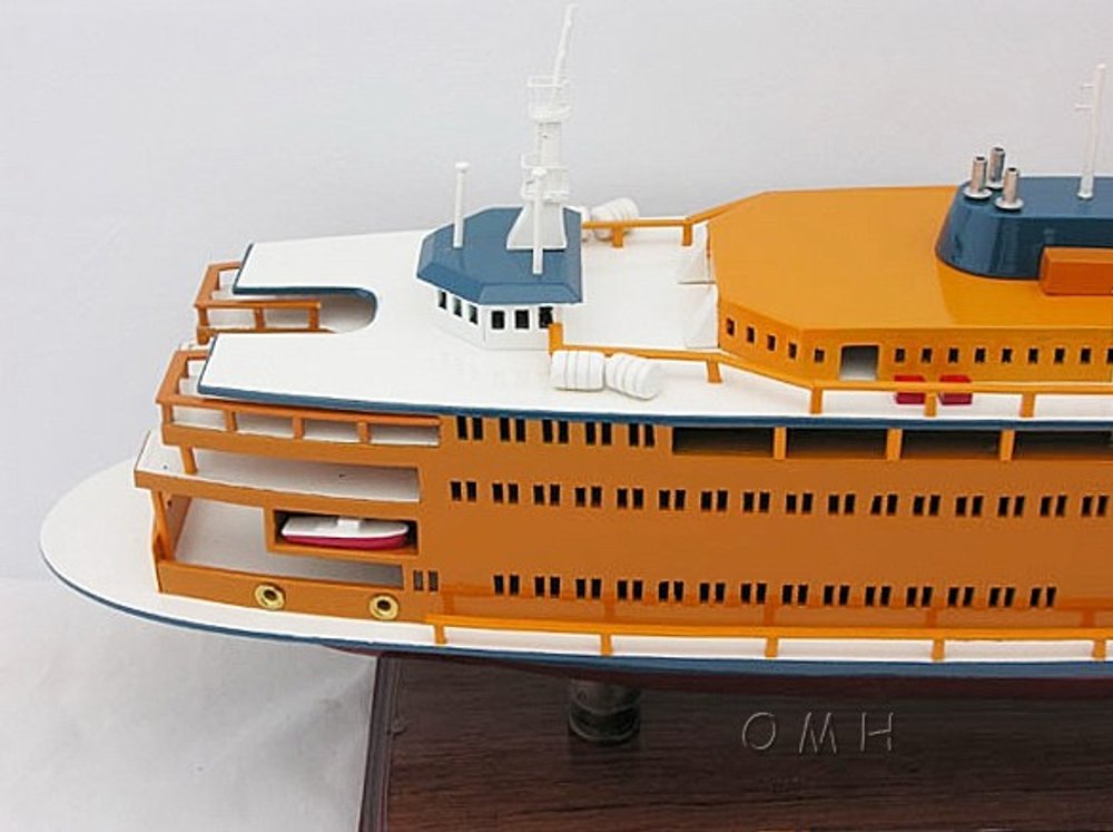 11" Maroon Staten Island Ferry Boat Hand Painted Decorative Boat HomeRoots
