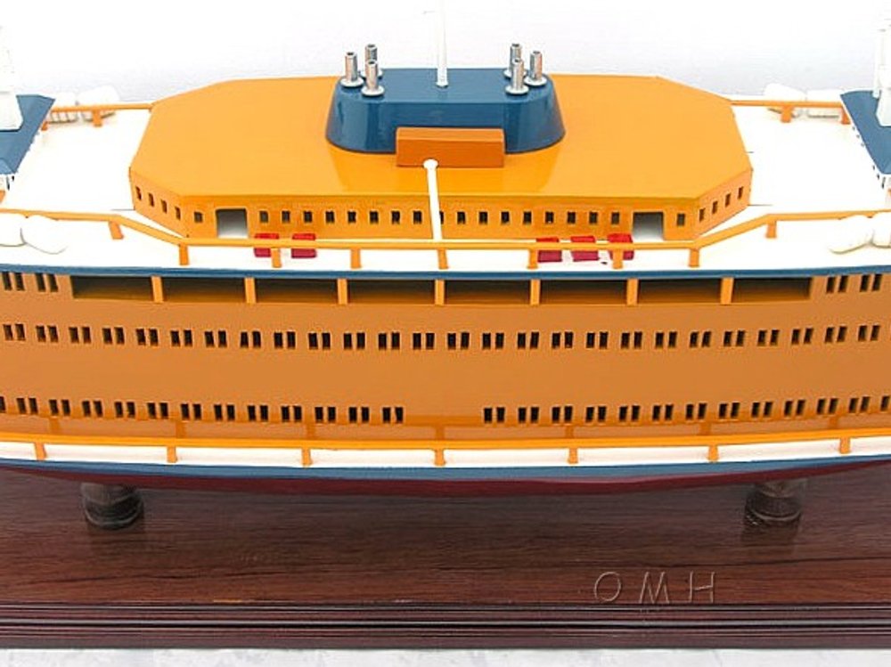 11" Maroon Staten Island Ferry Boat Hand Painted Decorative Boat HomeRoots