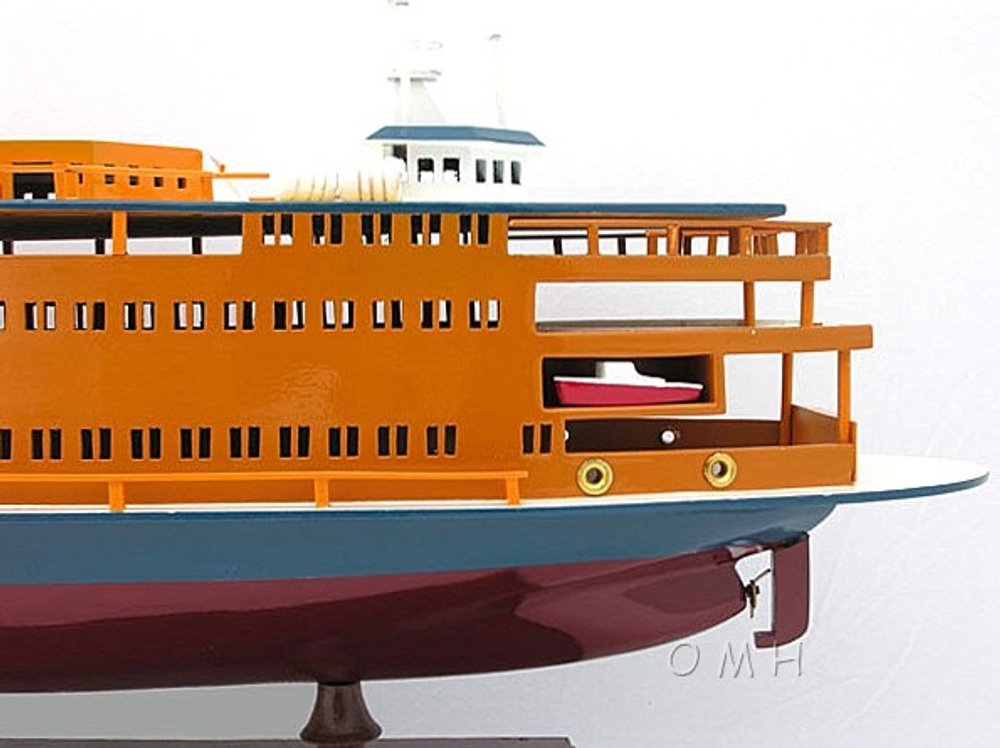11" Maroon Staten Island Ferry Boat Hand Painted Decorative Boat HomeRoots