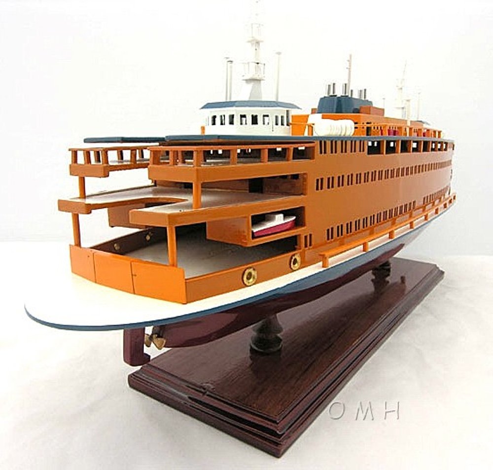 11" Maroon Staten Island Ferry Boat Hand Painted Decorative Boat HomeRoots