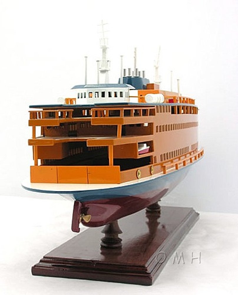 11" Maroon Staten Island Ferry Boat Hand Painted Decorative Boat HomeRoots