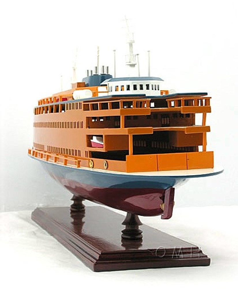 11" Maroon Staten Island Ferry Boat Hand Painted Decorative Boat HomeRoots