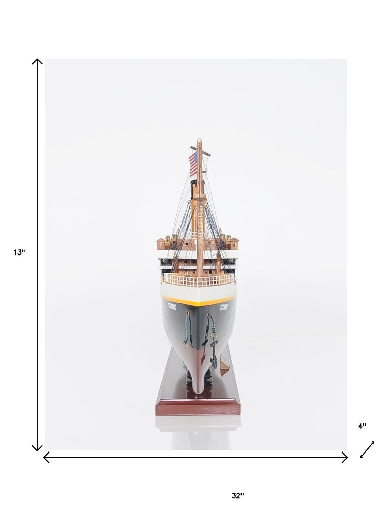 13" Black and White Solid Wood Hand Painted 1912 RMS Titanic Lights Model Boat HomeRoots