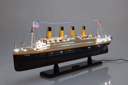 13" Black and White Solid Wood Hand Painted 1912 RMS Titanic Lights Model Boat HomeRoots