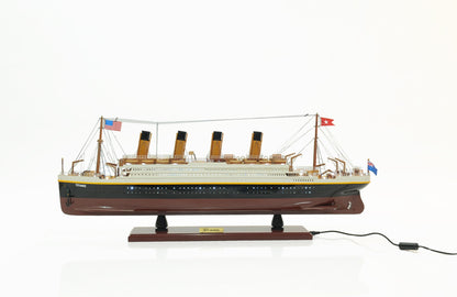 13" Black and White Solid Wood Hand Painted 1912 RMS Titanic Lights Model Boat