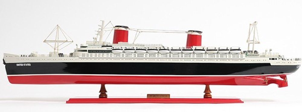 9" Black and Red Solid Wood Hand Painted SS United States 1952 Model Boat HomeRoots