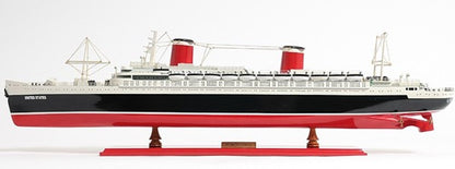 9" Black and Red Solid Wood Hand Painted SS United States 1952 Model Boat HomeRoots