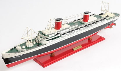 9" Black and Red Solid Wood Hand Painted SS United States 1952 Model Boat HomeRoots