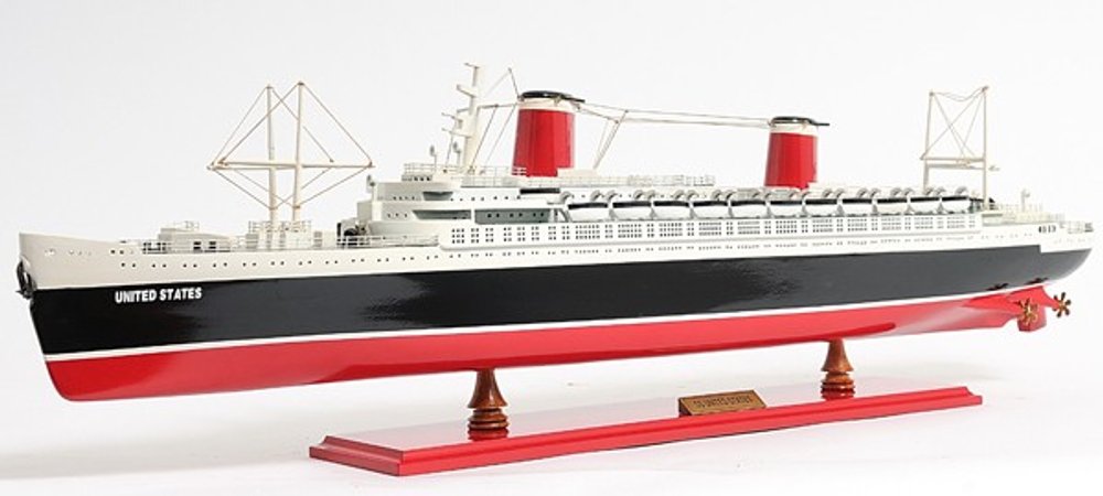 9" Black and Red Solid Wood Hand Painted SS United States 1952 Model Boat HomeRoots