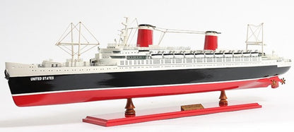 9" Black and Red Solid Wood Hand Painted SS United States 1952 Model Boat HomeRoots