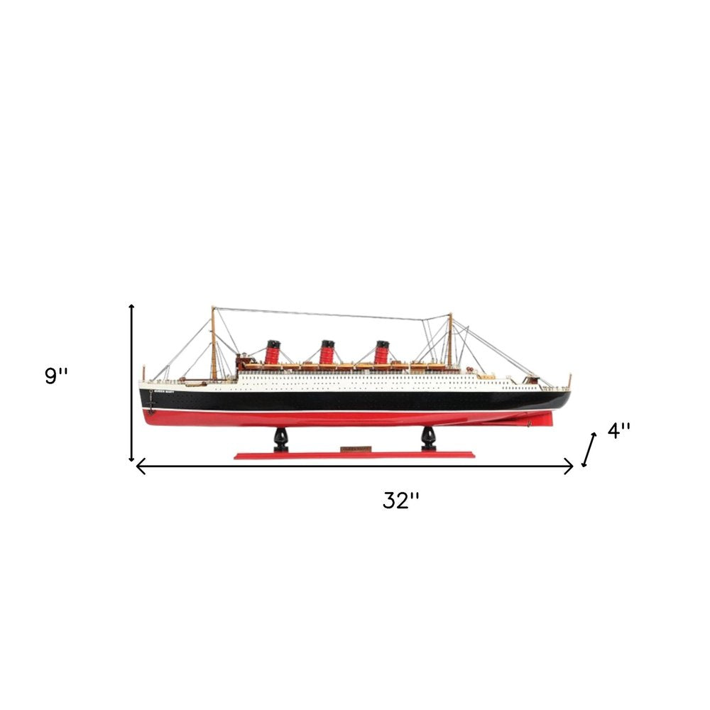 9" Black and Red Solid Wood Hand Painted SS United States 1952 Model Boat HomeRoots