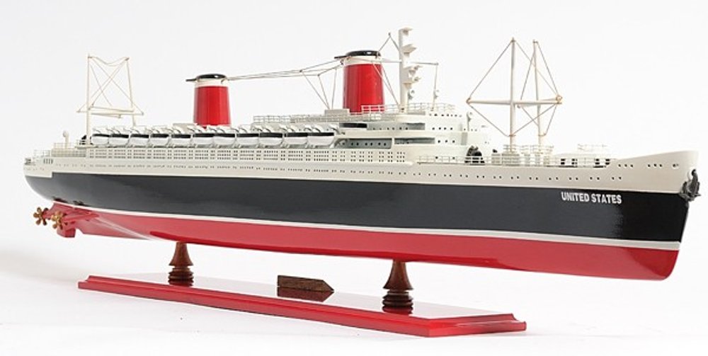 9" Black and Red Solid Wood Hand Painted SS United States 1952 Model Boat HomeRoots