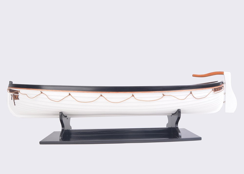 6" Brown and White Solid Wood Hand Painted RMS Titanic Lifeboat No.7 Model Boat HomeRoots