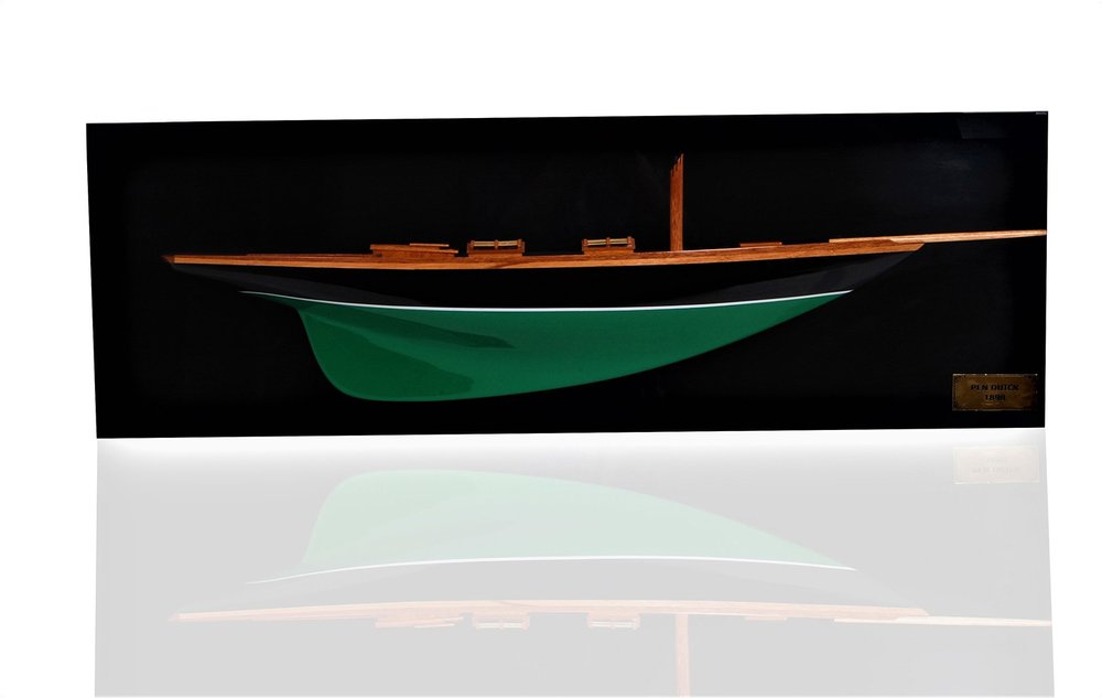 12" Black and Green Solid Wood Hand Painted c1898 Pen Duick Half-Hull Model Boat HomeRoots