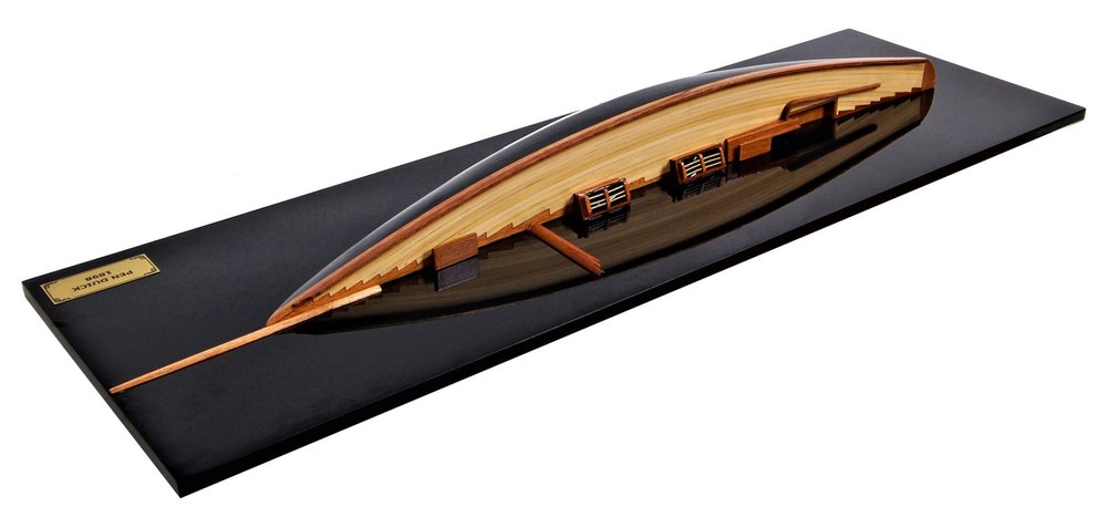 12" Black and Green Solid Wood Hand Painted c1898 Pen Duick Half-Hull Model Boat — view 2
