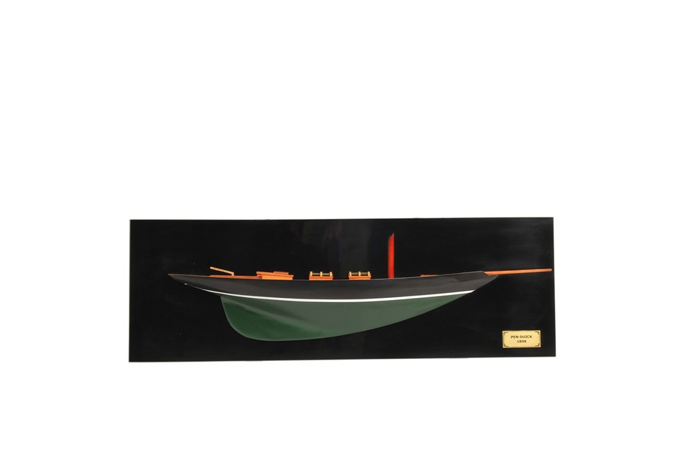 12" Black and Green Solid Wood Hand Painted c1898 Pen Duick Half-Hull Model Boat — view 4