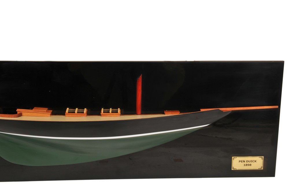 12" Black and Green Solid Wood Hand Painted c1898 Pen Duick Half-Hull Model Boat — view 5