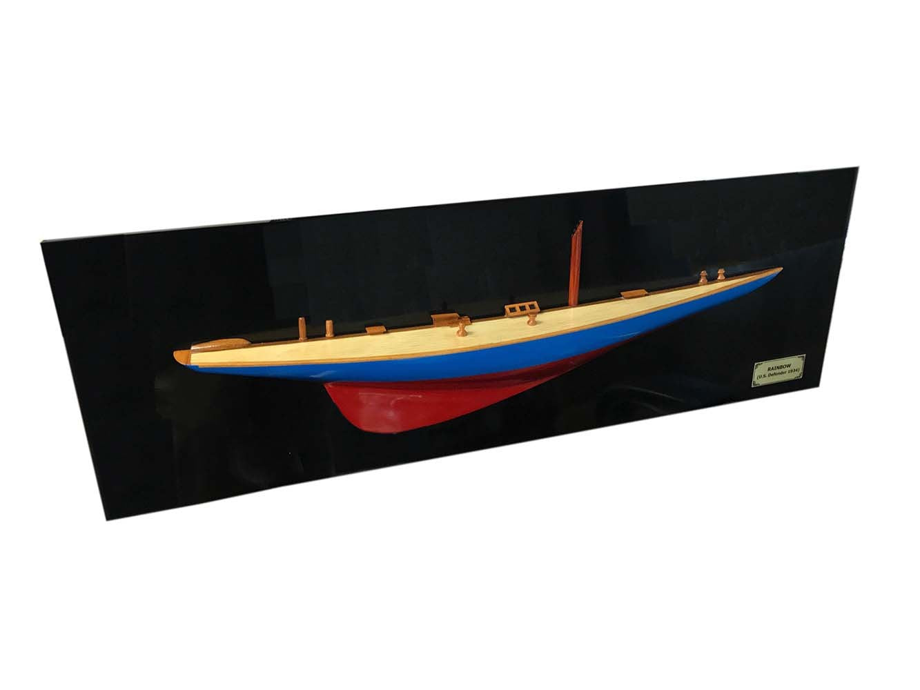 12" Blue and Red Solid Wood Hand Painted Rainbow Half-Hull Model Boat