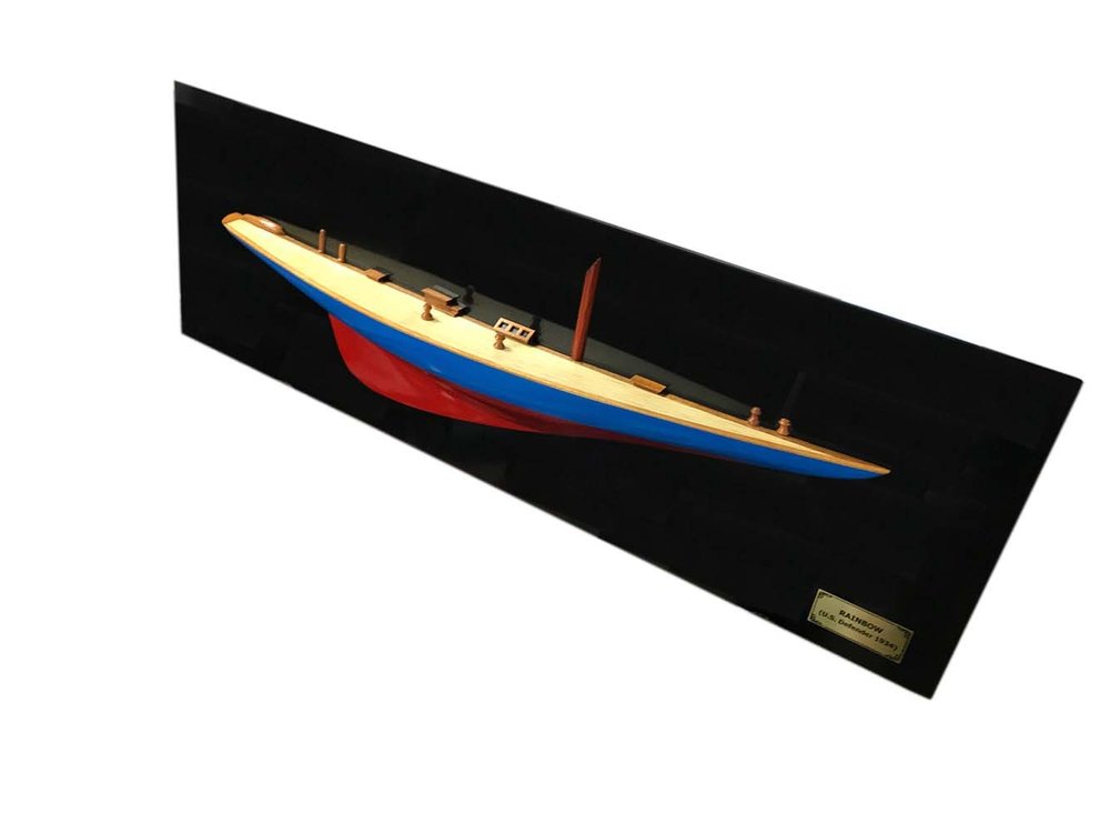 12" Blue and Red Solid Wood Hand Painted Rainbow Half-Hull Model Boat HomeRoots