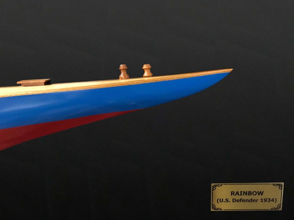 12" Blue and Red Solid Wood Hand Painted Rainbow Half-Hull Model Boat — view 4