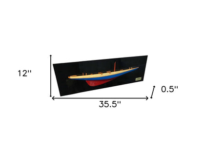 12" Blue and Red Solid Wood Hand Painted Rainbow Half-Hull Model Boat HomeRoots
