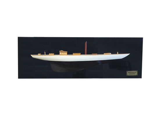 12" Black and White Solid Wood Hand Painted Shamrock V Yacht Half-Hull Model Boat