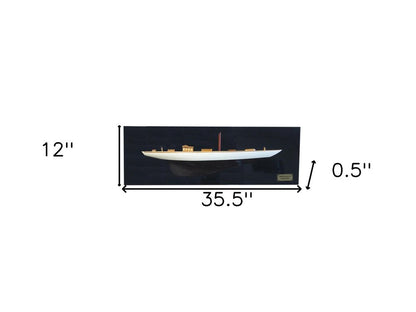 12" Black and White Solid Wood Hand Painted Shamrock V Yacht Half-Hull Model Boat HomeRoots