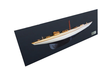 12" Black and White Solid Wood Hand Painted Shamrock V Yacht Half-Hull Model Boat HomeRoots