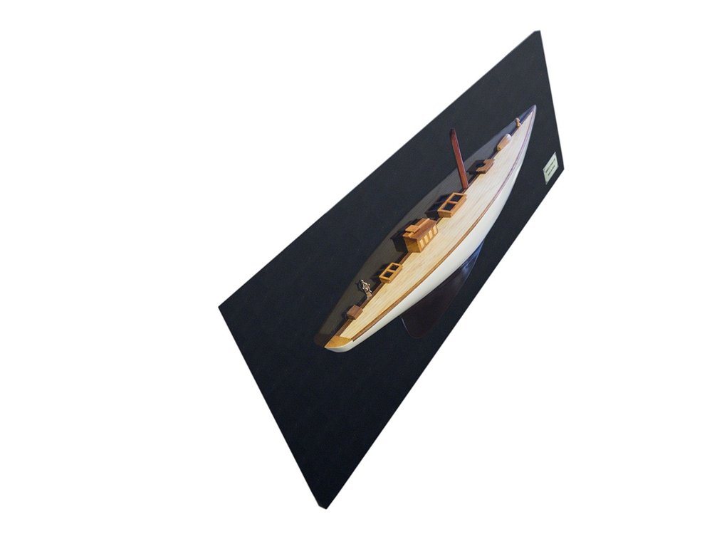 12" Black and White Solid Wood Hand Painted Shamrock V Yacht Half-Hull Model Boat — view 4