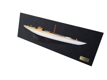 12" Black and White Solid Wood Hand Painted Shamrock V Yacht Half-Hull Model Boat HomeRoots