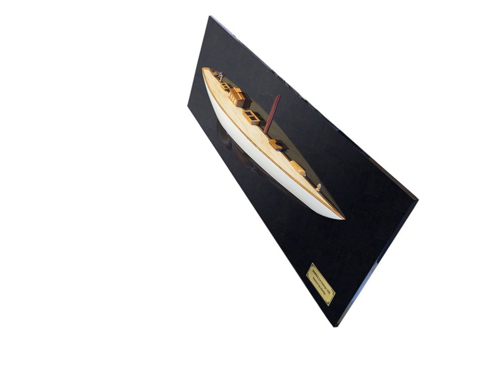 12" Black and White Solid Wood Hand Painted Shamrock V Yacht Half-Hull Model Boat — view 6