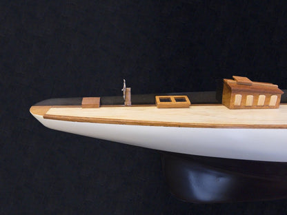 12" Black and White Solid Wood Hand Painted Shamrock V Yacht Half-Hull Model Boat HomeRoots