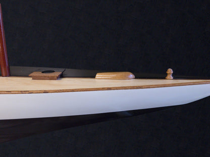 12" Black and White Solid Wood Hand Painted Shamrock V Yacht Half-Hull Model Boat