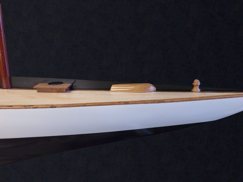 12" Black and White Solid Wood Hand Painted Shamrock V Yacht Half-Hull Model Boat — view 9
