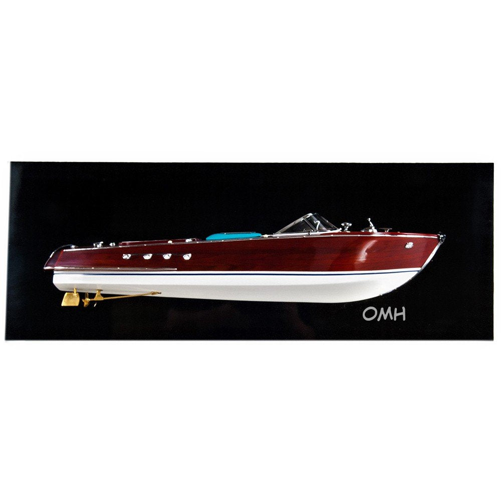 12" Wood Brown Riva Aquarama Half Hull Hand Painted Decorative Boat — view 1