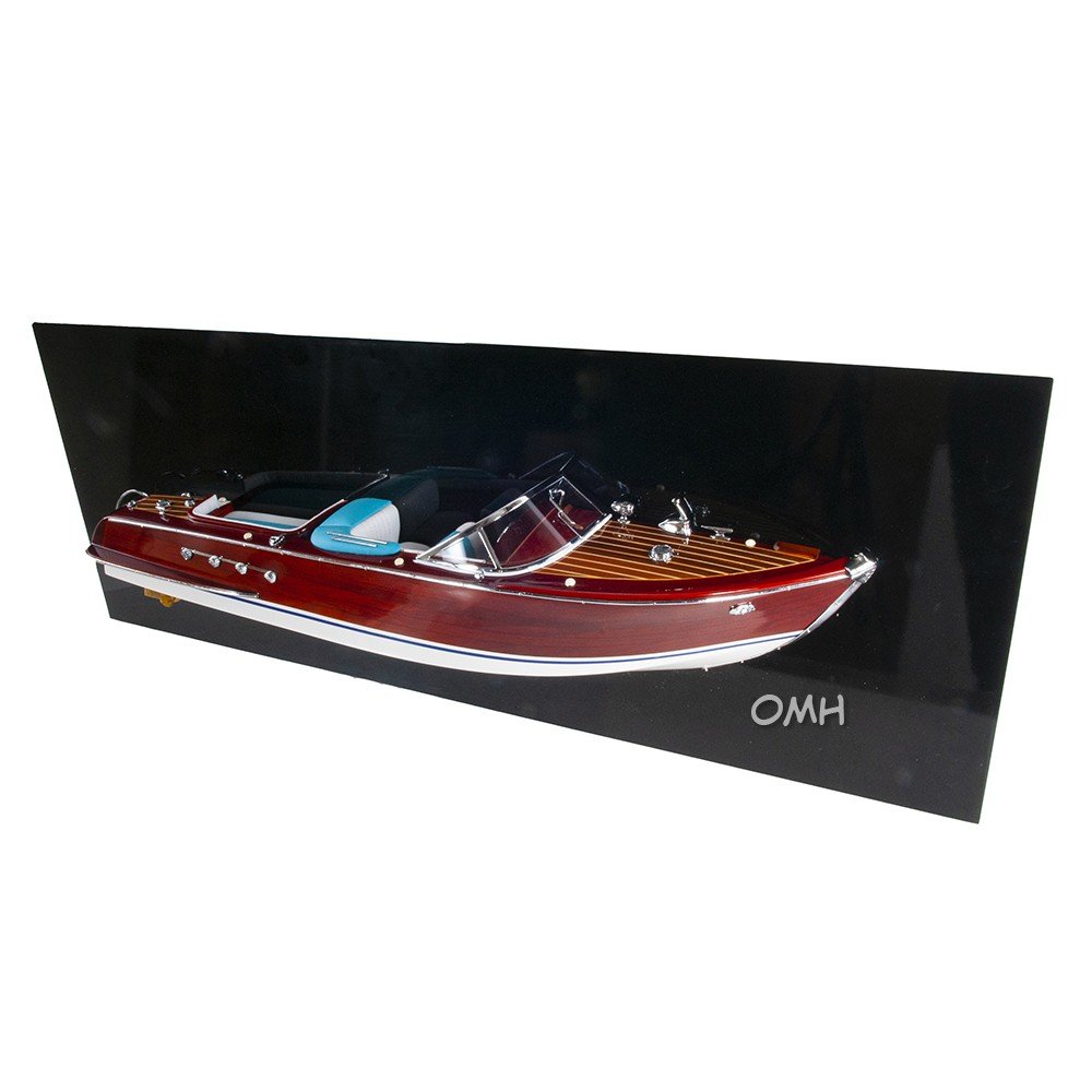 12" Wood Brown Riva Aquarama Half Hull Hand Painted Decorative Boat HomeRoots