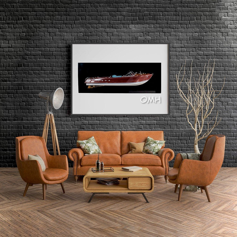 12" Wood Brown Riva Aquarama Half Hull Hand Painted Decorative Boat HomeRoots