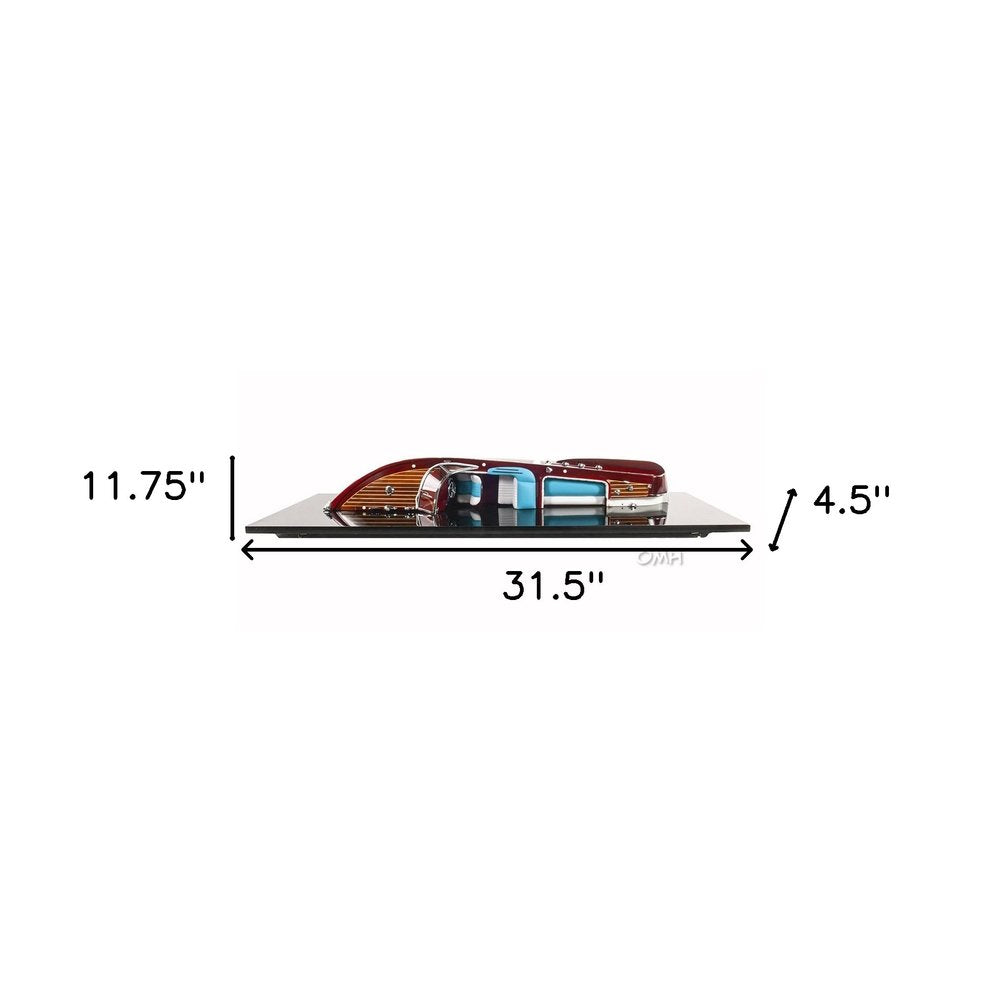 12" Wood Brown Riva Aquarama Half Hull Hand Painted Decorative Boat — view 3